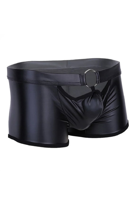 Men Soft Leather Boxer, Sexy Short Pants Bulge Pouch, Shiny Matte Leather Short Pants, Plus Size S-5XL