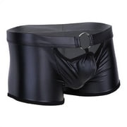 Men Soft Leather Boxer, Sexy Short Pants Bulge Pouch, Shiny Matte Leather Short Pants, Plus Size S-5XL