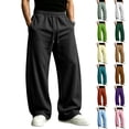thumbnail image 1 of Men Soft Loose Wide Leg Pants Elastic Drawstring Waist Athletic Casual Jogger Sweatpants Streetwear Trousers With Side Pockets M, 1 of 8