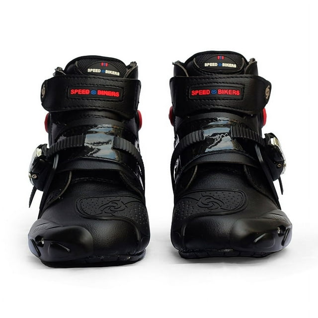Men Soft Motorcycle Boots Biker Waterproof Speed Motocross Boots Non-slip Motorcycle Shoes Color:black Shoe US Size:9.5