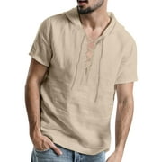 Men Soft T-Shirts Spring Summer Leisure Travel Cotton Vintage Hooded Drawstring Short Sleeve Regular Lightweight Classic Stretch Tee Casual Fitted Basic Fashion Clothes Basic Shirts Tops