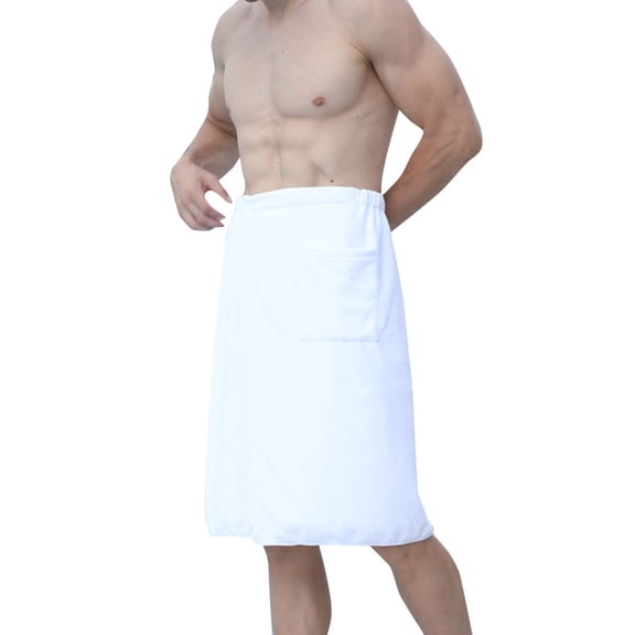 Men Soft Wearable Bath Towel Microfiber Pajamas Nightwear Side Split Bathrobe Culottes Adjustable Wrap Around Towel for Pool Beach Spa Shower Cover Up