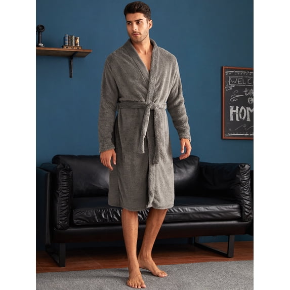 Men Solid Belted Sleep Robe
