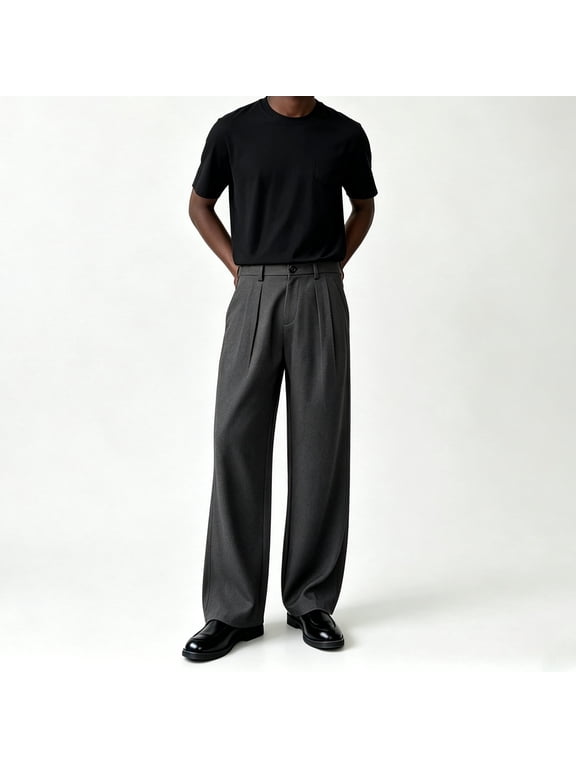Men Solid Black Flat Front Wrinkle Resistant Big Tall Business Suit Pants S-XL