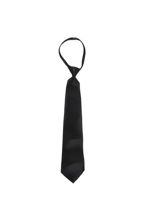 Men Solid Black Polyester Zip Up Necktie Zipper Tie