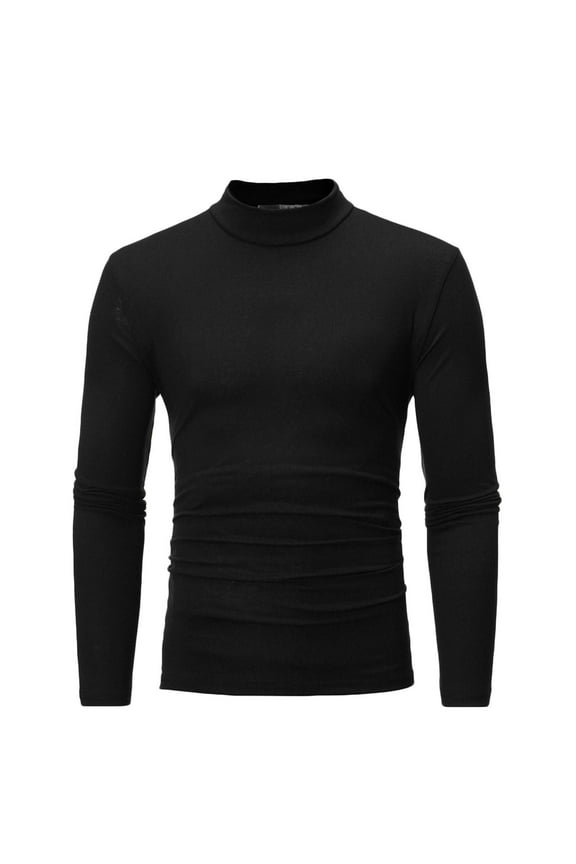 Men Solid Bottoming Shirt Medium High Collar Casual Slim Fit Pullover T-shirt Black,XXL
