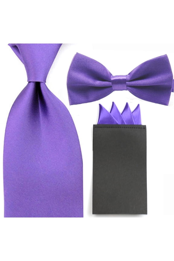 Men Solid Bowtie 8cm Wide Necktie Tie 4 Folds Pre-folded Pocket Square Hanky Set
