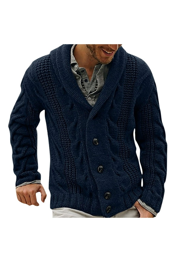 Men Solid Casual Cardigan Long Sleeve Single-breasted Turndown Sweater