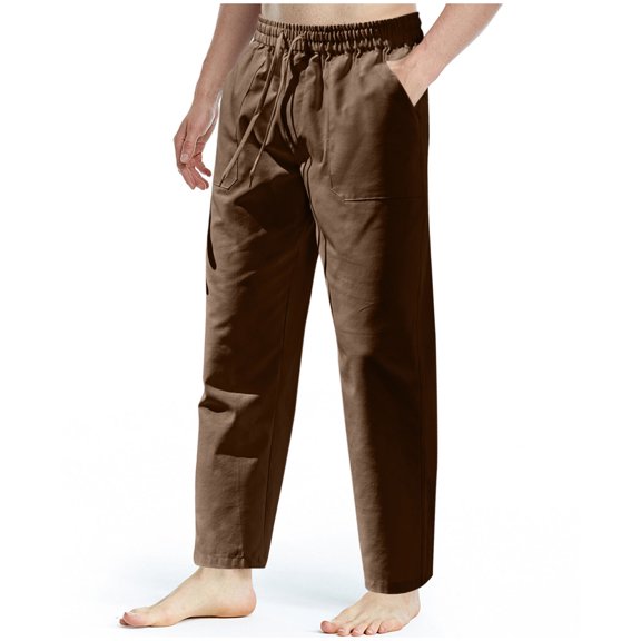 Men Solid Casual Multiple Pockets Outdoor Elastic Waist Long Pants Trousers