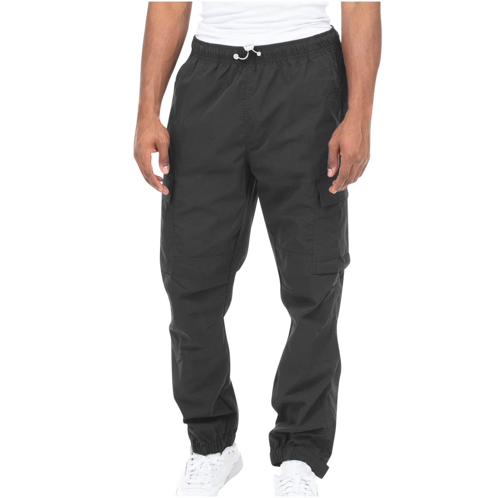 Men Solid Casual Multiple Pockets Outdoor Fitness Pants Cargo Pants ...
