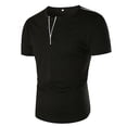 thumbnail image 1 of Men Solid Color Crew Neck Zipper Short Sleeve Tops Classic Basiclayer T-Shirt Pullover Blouses, 1 of 8