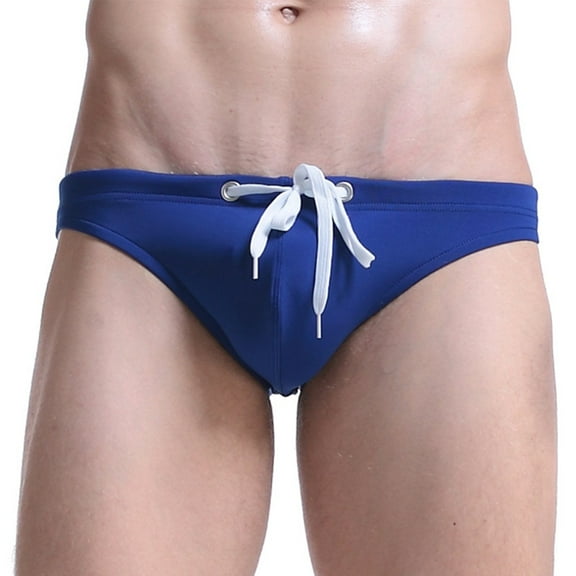 Men Solid Color Drawstring Low Waist Bikini Briefs Swimwear Swimming Trunk