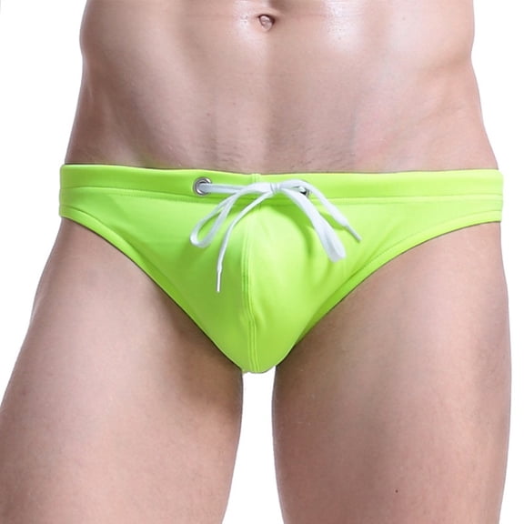 Men Solid Color Drawstring Low Waist Bikini Briefs Swimwear Swimming Trunk