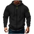 thumbnail image 1 of Men Solid-Color Fashionable Pocket Zipper Drawstring Casual Sports Long Sleeve Cardigan Hooded Sweatshirt, 1 of 5