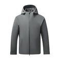 thumbnail image 1 of Men Solid-Color Fashionable Zipper Pocket Double-sided Detachable Hat Long Sleeve Hooded Casual Outwear Jacket Gray L, 1 of 5