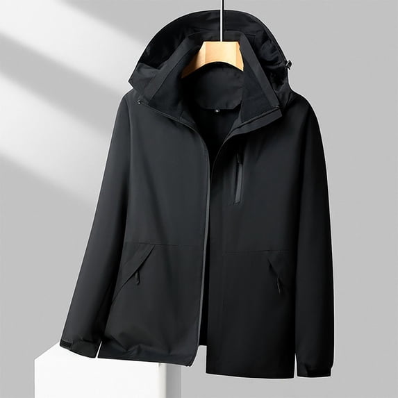 Men Solid-Color Fashionable Zipper Pocket Double-sided Detachable Hat Long Sleeve Hooded Casual Outwear Jacket,Men's jackets Fashion Cool Jackets for Men Jackets for Men Trendy