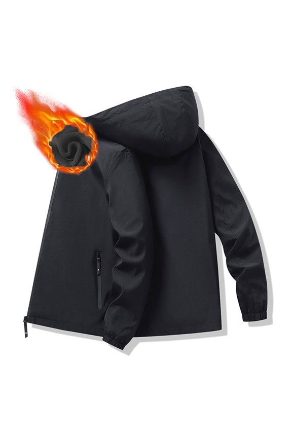 Men Solid Color Hooded And Velvet Warm Zipper Cardigan Jacket Casual Loose Business Trend Sports Jacket