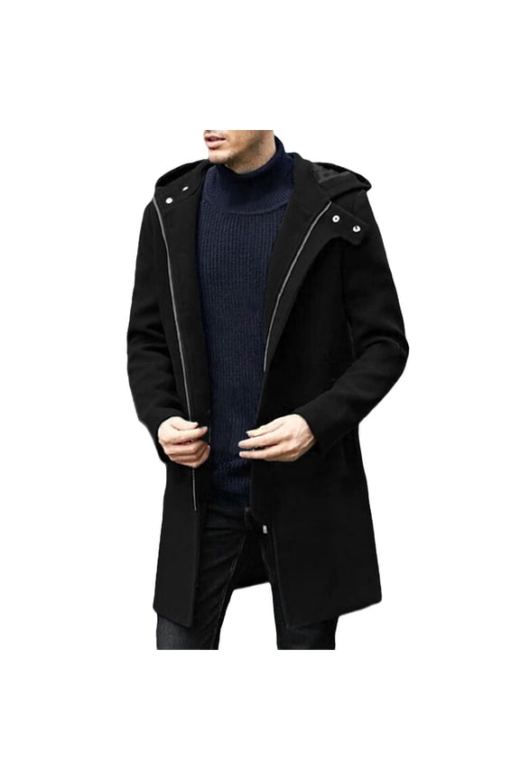 Men Solid Color Hooded Concealed Zipper Cardigan Long Windbreaker Casual Business Loose Comfortable Foreign Trade Jacket