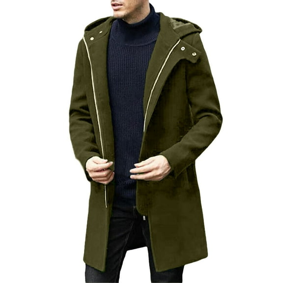 Men Solid Color Hooded Concealed Zipper Cardigan Long Windbreaker Casual Business Loose Comfortable Foreign Trade Jacket
