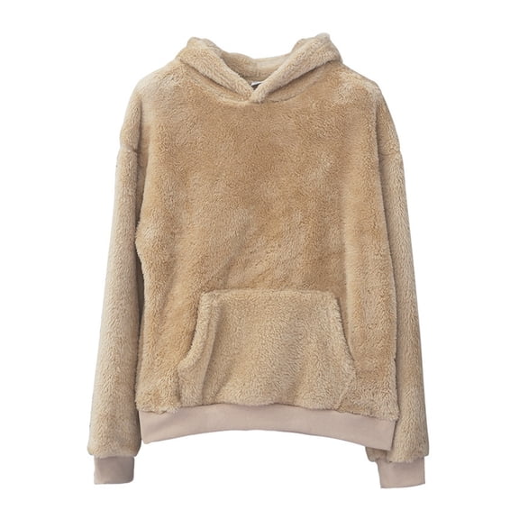 Men Solid Color Hoodie Winter Men Hoodie Double-sided Velvet with Big Front Pocket Loose Long Sleeves Thermal Top with Elastic Cuffs Hoodie Warm Men