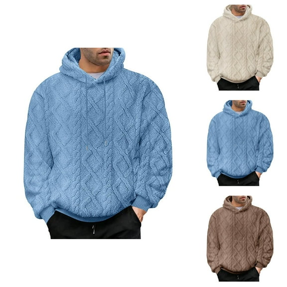 Men Solid Color Knitted Jacquard Warm Hooded Sweatshirt Casual Warmth Trendy Comfort Sweatshirt Men Cotton Hooded Sweatshirt