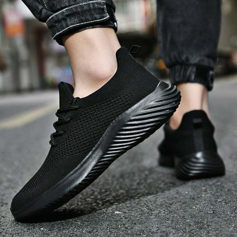 Men Solid Color Mesh Lace Up Casual Shoes Comfortable Breathable Soft Sole  Sneakers Black 8.5 