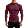 thumbnail image 1 of Men Solid Color Neck Compression Long Sleeve Shirt, Slim Fit Stretchy Athletic Base Layer Top for Gym Running Workout Daily Casual Wear(,XXL), 1 of 6