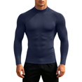 thumbnail image 1 of Men Solid Color Neck Compression Long Sleeve Shirt, Slim Fit Stretchy Athletic Base Layer Top for Gym Running Workout Daily Casual Wear(Navy,XL), 1 of 5