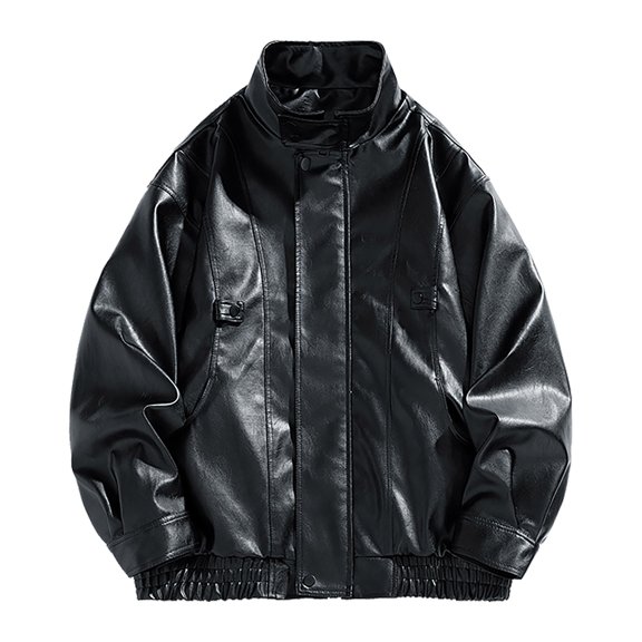 Men Solid Color Motorcycle Leather Jacket European And Fashion Trend Loose And Casual Sports Jacket