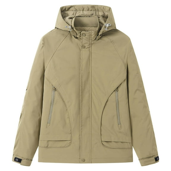 Men Solid Color Plus Hooded Trench Coat Outdoor Jacket