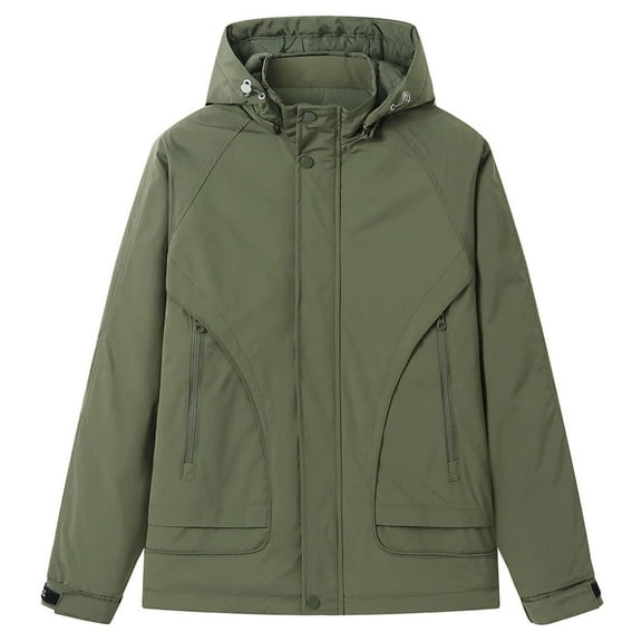Men Solid Color Plus Hooded Trench Coat Outdoor Jacket