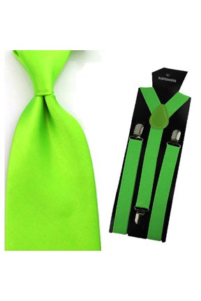 Men Solid Color Satin 8cm Wide Tie Necktie Y-shape Elastic Suspender Braces Set