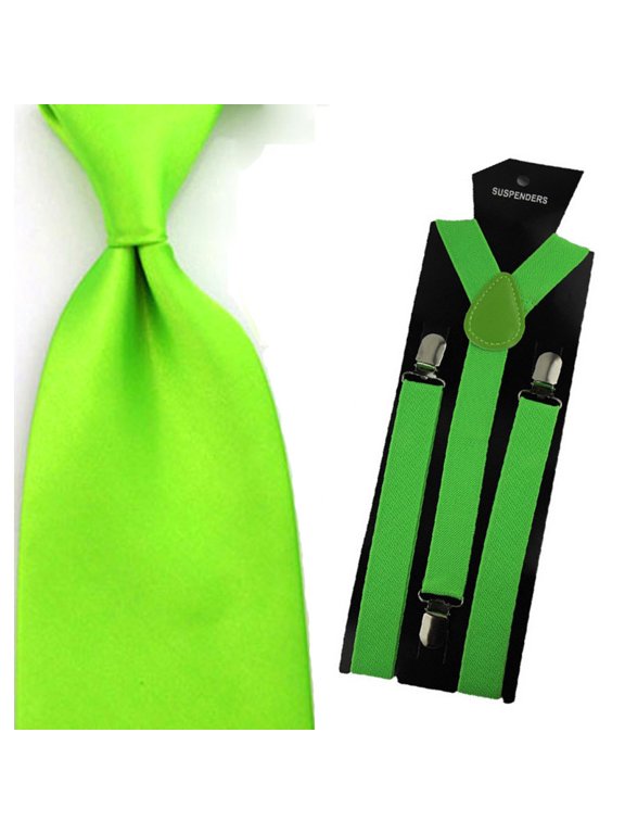 Men Solid Color Satin 8cm Wide Tie Necktie Y-shape Elastic Suspender Braces Set