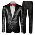 thumbnail image 1 of Men Solid Color Sequin Blazer Suit Set Wedding Party Slim Fit Dress Coat Dinner Party Suit Pants, 1 of 5