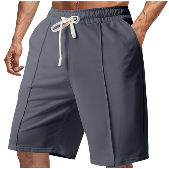 Men Solid Color Shorts 2025 Summer Fashion Casual Drawstring Elastic Waist Straight Leg Pockets Breathable Beach Wide Leg