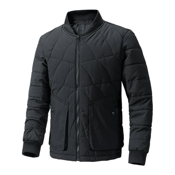 Men Solid Color Stand Up Collar Quilted Patchwork Jacket Business Loose Comfortable Warm Foreign Trade Jacket