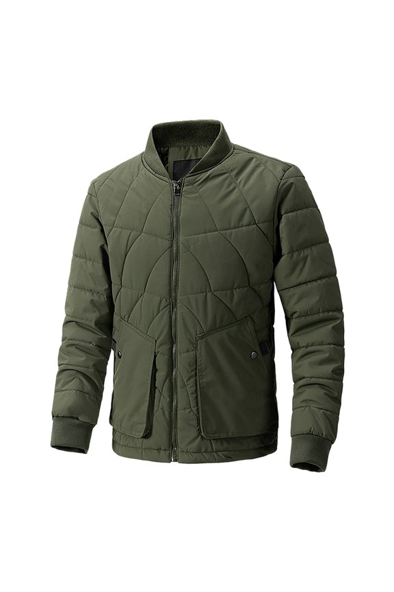 Men Solid Color Stand Up Collar Quilted Patchwork Jacket Business Loose Comfortable Warm Foreign Trade Jacket