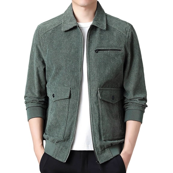 Men Solid Color Striped Lapel Zipper Cardigan Jacket Business Casual Outerwear Comfortable Lightweight Stylish Coat