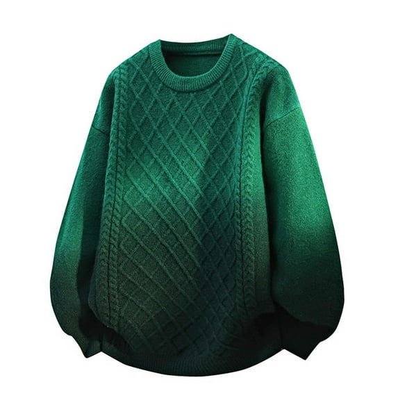 Men Solid Color Sweaters Vintage Long Sleeve Sweater Slouchy Mock Neck Pullover for Winter Green 3XL