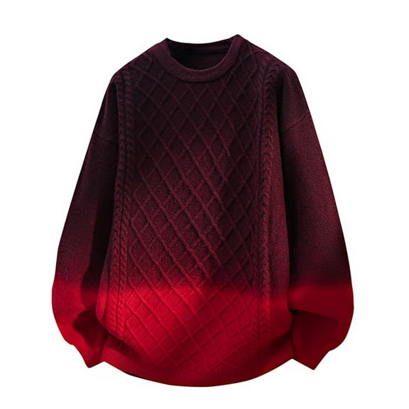 Men Solid Color Sweaters Vintage Long Sleeve Sweater Slouchy Mock Neck Pullover for Winter Red M