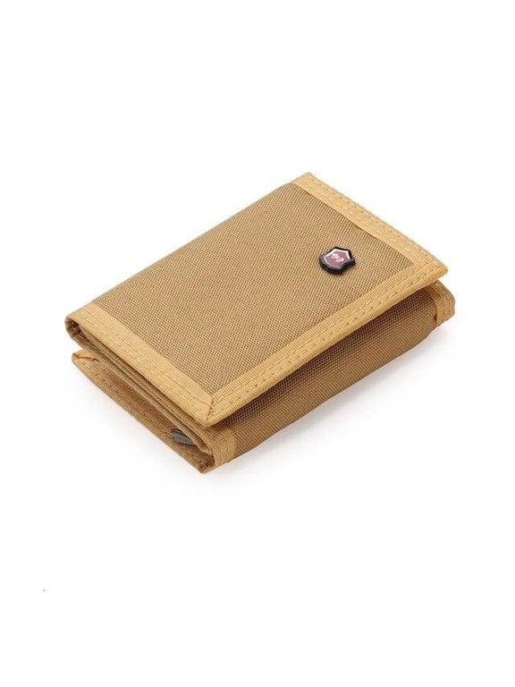 Men Solid Color Wallet Three-fold Coin Purse Canvas Wallet with Velcro Fashionable Card Pack