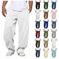 thumbnail image 1 of Men Solid Color Wide Leg Sweatpants Elastic Drawstring Waist Loose Pocketed Casual Trousers Autumn Daily Wear, 1 of 6