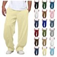 thumbnail image 1 of Men Solid Color Wide Leg Sweatpants Elastic Drawstring Waist Loose Pocketed Casual Trousers Autumn Daily Wear, 1 of 6