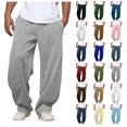 thumbnail image 1 of Men Solid Color Wide Leg Sweatpants Elastic Drawstring Waist Loose Pocketed Casual Trousers Autumn Daily Wear, 1 of 6