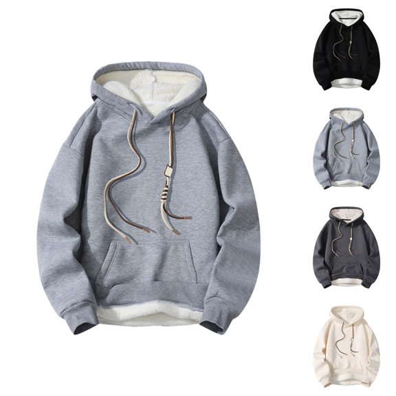 Men Solid Color Winter Thick Warm And Comfortable Hooded Sweatshirt Casual Loose Trendy Sweatshirt Men Cotton Fleece Hooded Sweatshirt