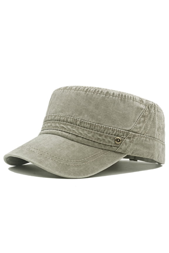 Men Solid Cotton Army Hat Cadet Combat Military Duckbill Flat Sun Baseball Cap