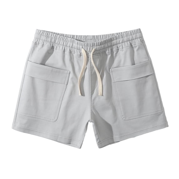 Men Solid Cotton Three-Point Pants Sports Elastic Mid-Waist Drawstring Workout Comfy Lace-Up Shorts(Gray,XL)