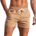 thumbnail image 1 of Men Solid Cotton Three-Point Pants Sports Elastic Mid-Waist Lace-Up Shorts Khaki XXXL, 1 of 7