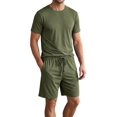 thumbnail image 1 of Men Solid Crew Neck Short Sleeve Tee & Drawstring Pocket Shorts 2 Piece Casual Summer Tracksuit Dark Green XL, 1 of 7
