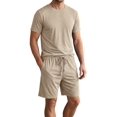thumbnail image 1 of Men Solid Crew Neck Short Sleeve Tee & Drawstring Pocket Shorts 2 Piece Casual Summer Tracksuit Khaki 4XL, 1 of 7